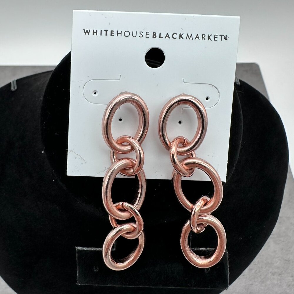 White House Black Market Rose Gold Tone Interlock Oval Link Drop Dangle Earrings